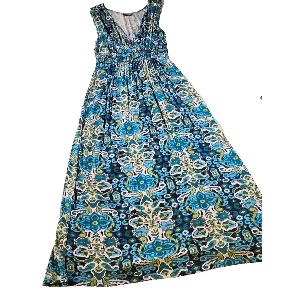 Jane Ashley Maxi Womens Dress SZ 1X Shirring Waist, Hippie,Workwear,Casual,Comfy